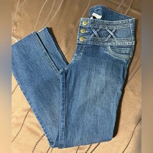 Fiorucci High Rise Blue Jeans with Button Accents